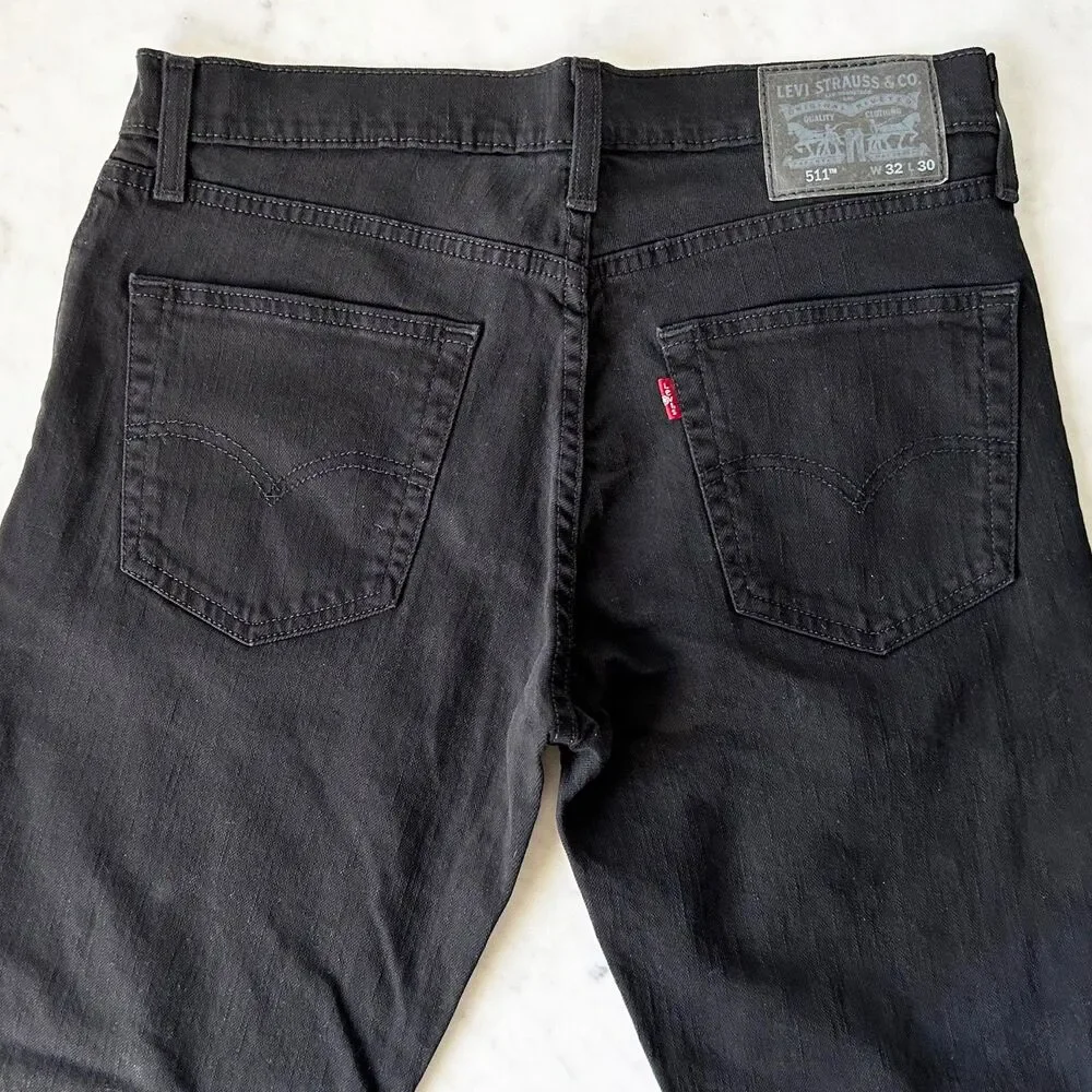 Levi's 511 Slim Fit Black Denim Jeans Zip Fly #04511-4406 Mens W32 x L30
